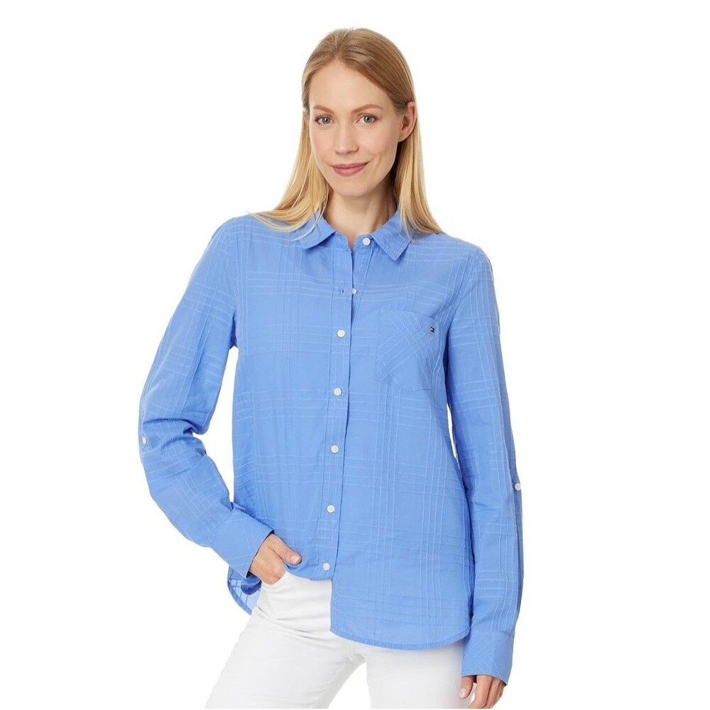 Tommy Hilfiger Womens XS French Blue Long Sleeve Button Up Top NWT Z62